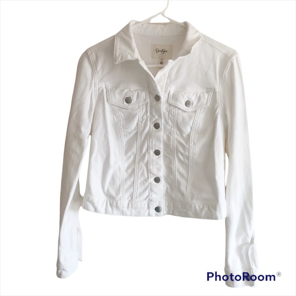 Jessica Simpson white denim button front jean jacket size medium
